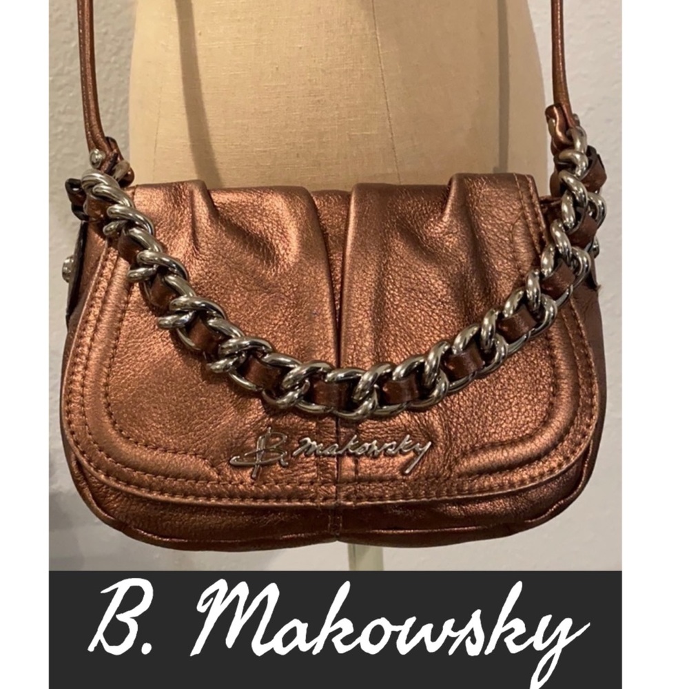 Auth B. Makowsky Bronze leather crossbody purse